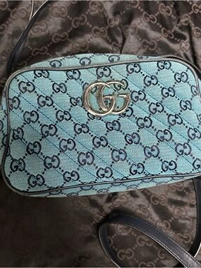 Gucci GG Blue Multicolor Marmont Chain Crossbody Bag